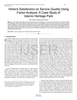 Visitors Satisfaction on Service Quality Using Factor Analysis: a Case Study of Islamic Heritage Park