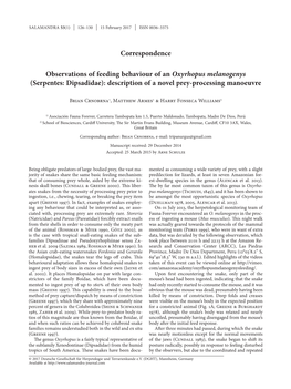 Serpentes: Dipsadidae): Description of a Novel Prey-Processing Manoeuvre