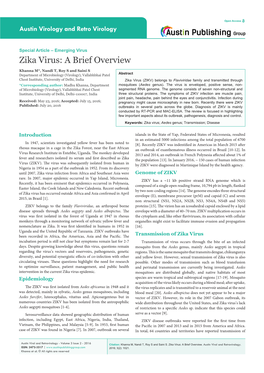 Zika Virus: a Brief Overview