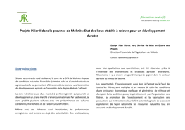 Projets Pilier II Dans La Province De Meknès: Etat Des Lieux Et Défis À Relever Pour Un Développement Durable