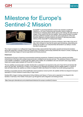 Milestone for Europe's Sentinel-2 Mission