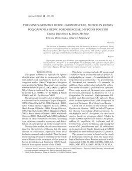 The Genus Grimmia Hedw. (Grimmiaceae, Musci) in Russia Ðîä Grimmia Hedw