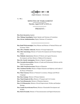 Minutes of Parliament Present