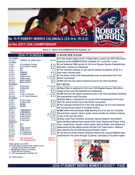 No. 9/9 ROBERT MORRIS COLONIALS (22-4-6, 15-3-2) at the 2017 CHA CHAMPIONSHIP