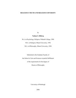 RELIGIOUS TRUTH and RELIGIOUS DIVERSITY by Nathan S. Hilberg