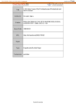 Title Life History Types of the Florideophyceae (Rhodophyta) And