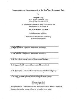 Mutagenesis and Antimutagenesis in Big Blue® Transgenic Rats Haiyan