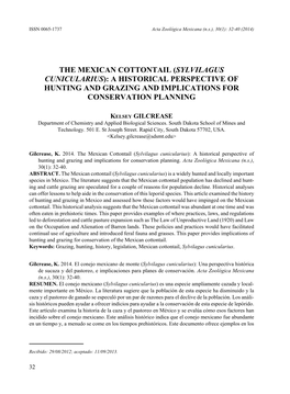 Sylvilagus Cunicularius): a Historical Perspective of Hunting and Grazing and Implications for Conservation Planning