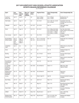 2017-2018 KENTUCKY HIGH SCHOOL ATHLETIC ASSOCIATION SPORTS SEASON REFERENCE CALENDAR (As of 10/24/17)