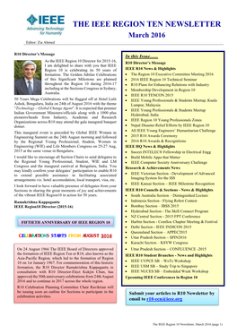 THE IEEE REGION TEN NEWSLETTER March 2016 Editor: Zia Ahmed