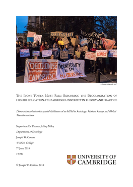 The Ivory Tower Must Fall: Exploring the Decolonisation of Higher Education at Cambridge University in Theory and Practice