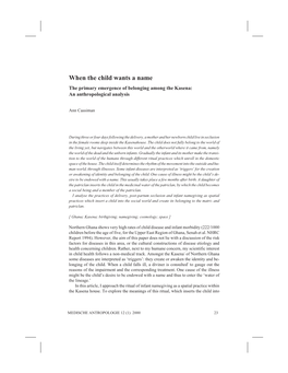 When the Child Wants a Name the Primary Emergence of Belonging Among the Kasena: an Anthropological Analysis
