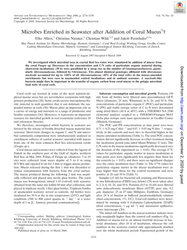Microbes Enriched in Seawater After Addition of Coral Mucus