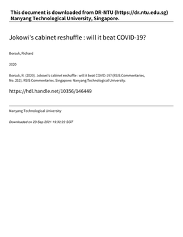 Jokowi's Cabinet Reshuffle : Will It Beat COVID‑19?