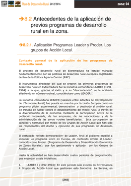 8.2 Antecedentes De La Aplicación De Previos Programas De Desarrollo Rural En La Zona