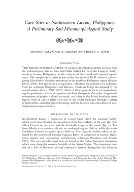 Cave Sites in Northeastern Luzon, Philippines: a Preliminary Soil Micromorphological Study