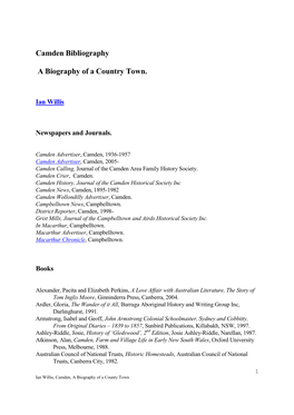 Camden Bibliography a Biography of a Country Town
