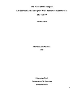 A Historical Archaeology of West Yorkshire Workhouses 1834-1930