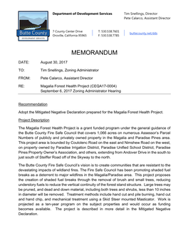 A. Magalia Forest Health Project CEQA17-0004