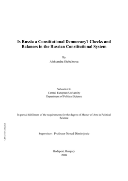 Is Russia a Constitutional Democracy? Checks and Balances in the Russian Constitutional System