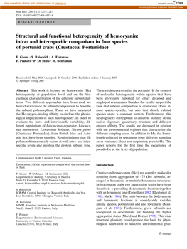 Intra- and Inter-Specific Comparison in Four Species of Portunid Crabs