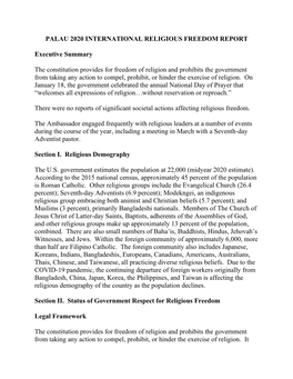 Palau 2020 International Religious Freedom Report