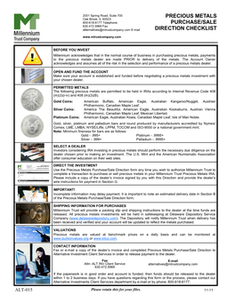 Precious Metals Purchase/Sale Direction