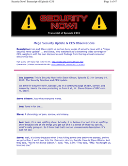 Mega Security Update & CES Observations