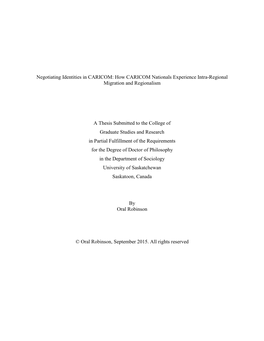 Negotiating Identities in CARICOM: How CARICOM Nationals Experience Intra-Regional Migration and Regionalism