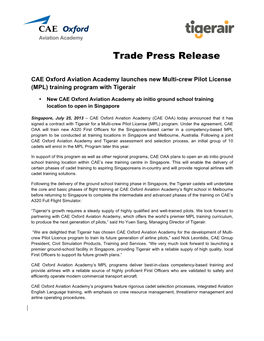 Trade Press Release