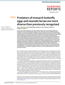 Predators of Monarch Butterfly Eggs and Neonate Larvae Are More Diverse Than Previously Recognised
