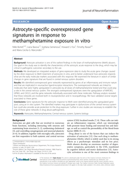 Astrocyte-Specific Overexpressed Gene Signatures in Response to Methamphetamine Exposure in Vitro Nikki Bortell1,6†, Liana Basova1†, Svetlana Semenova2, Howard S