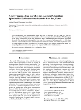 A Newly Recorded Sea Star of Genus Henricia (Asteroidea: Spinulosida: Echinasteridae) from the East Sea, Korea