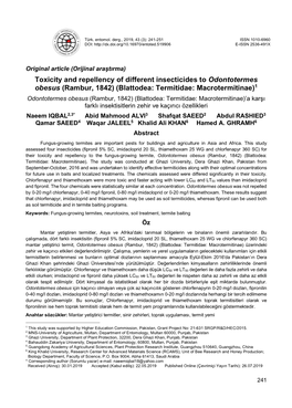 Toxicity and Repellency of Different Insecticides to Odontotermes Obesus