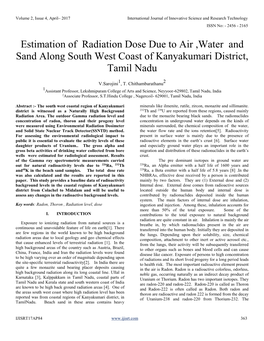 Estimation of Radiation Dose Due to Air ,Water and Sand Along South West Coast of Kanyakumari District, Tamil Nadu