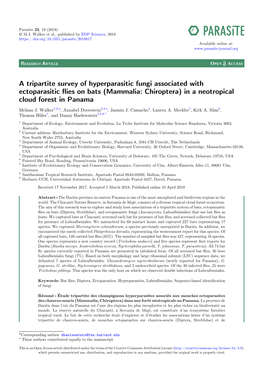 A Tripartite Survey of Hyperparasitic Fungi Associated with Ectoparasitic ﬂies on Bats (Mammalia: Chiroptera) in a Neotropical Cloud Forest in Panama