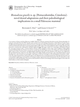 Bisonalveus Gracilis N. Sp. (Pentacodontidae, Cimolesta): Novel Dental Adaptations and Their Paleobiological Implications in a Small Paleocene Mammal by Richard C