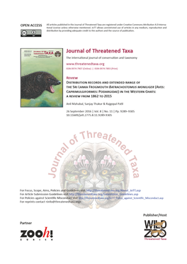 Distribution Records and Extended Range of the Sri Lanka Frogmouth Batrachostomus Moniliger