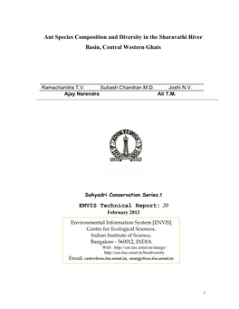 Ant Species Composition and Diversity in the Sharavathi River Basin, Central Western Ghats