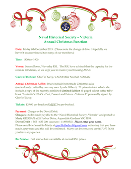 Naval Historical Society ‒ Victoria Annual Christmas Function