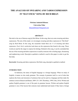 The Analysis of Swearing and Taboo Expression in “Dat Stick” Song by Rich Brian