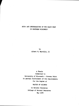 Ecto- and Endoparasites of the Black Bear in Northern Wisconsin