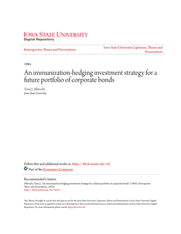 An Immunization-Hedging Investment Strategy for a Future Portfolio of Corporate Bonds Tony J