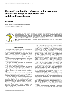 The Post-Late Pontian Paleogeographic Evolution of the South Harghita Mountains Area and the Adjacent Basins