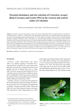 Parental Attendance and Site Selection of Centrolene Savagei (Ruiz-Carranza and Lynch 1991) in the Western and Central Andes of Colombia