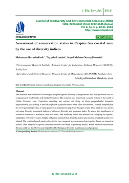 Assessment of Conservation Status in Caspian Sea Coastal Area by the Use of Diversity Indices