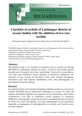 Checklist of Orchids of Lakhimpur District of Assam (India) with the Addition of Two Rare Orchids