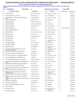 Elenco Regionale Degli Operatori Dell'agricoltura