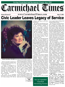 Civic Leader Leaves Legacy of Service Confidence Each Places in Her Advice Iowa, to Parents Herman William Prill and Direction.” and Hazel Maude Parsons