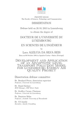 Development and Application of an Asymptotic Level Transport Pollution Model for Luxembourg Energy Air Quality Project